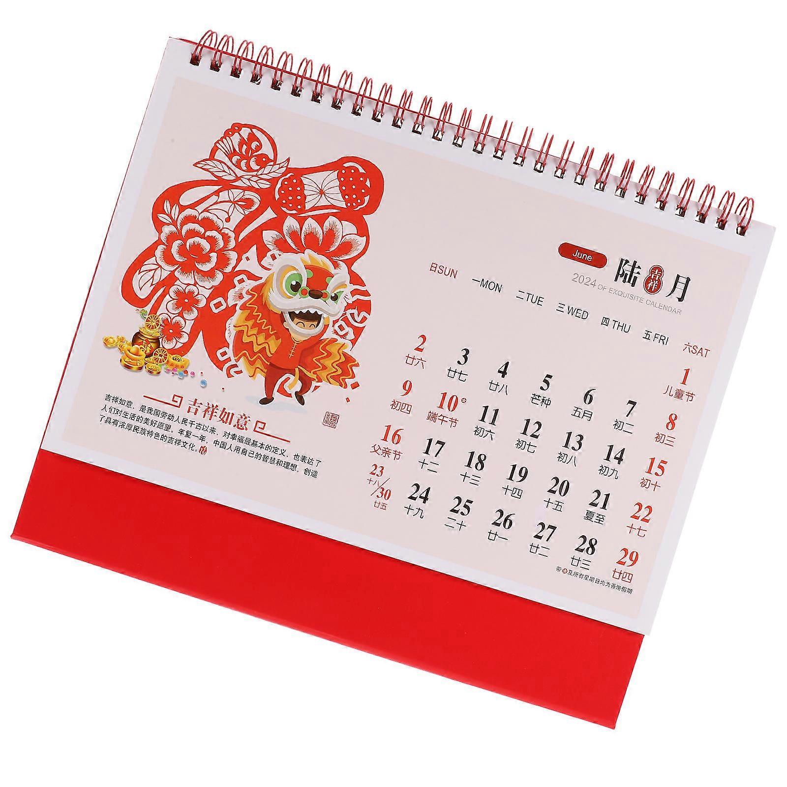 2024 Desk Calendar Red Paper Flip Calendar with Smooth Writing for Decor