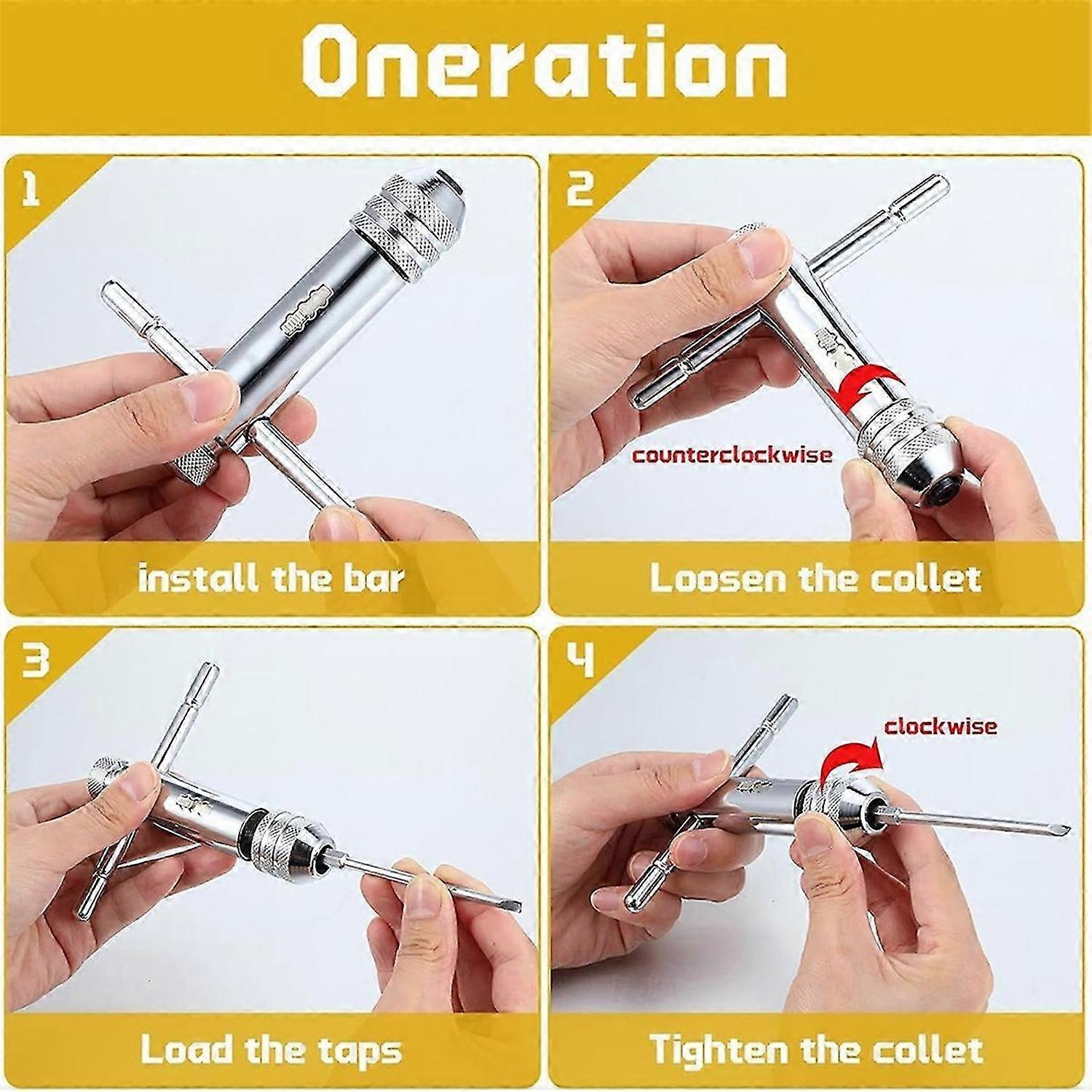 2Pcs Ratchet T Handle Tap Wrench, Adjustable T Bar Handle Holder Ratcheting Tap Wrench for Metric M3