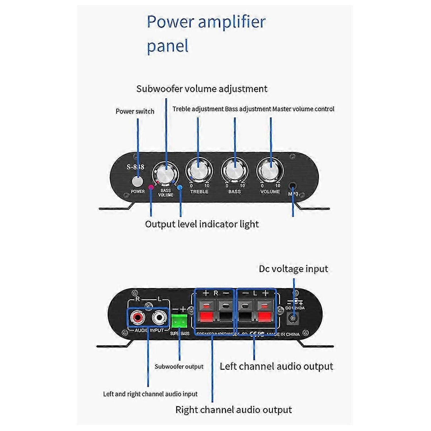 Auto-Partner S-838 2.1CH Audio Power Amplifier, RMS 30WX2+40WX1 Class D Stereo Digital Audio Amp wit