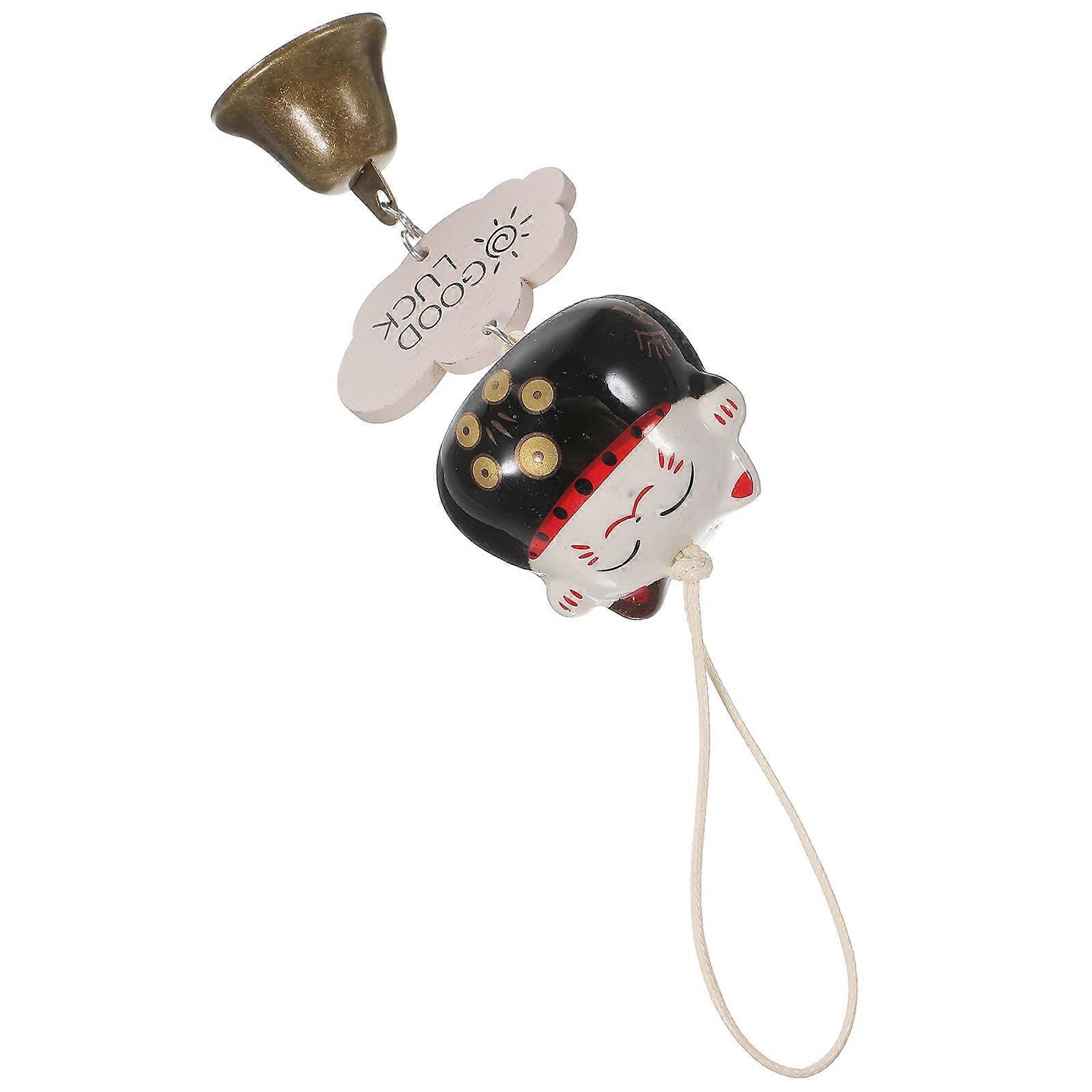 Black Ceramic Fortune Cat Wind Chime Hanging Decorative Bell