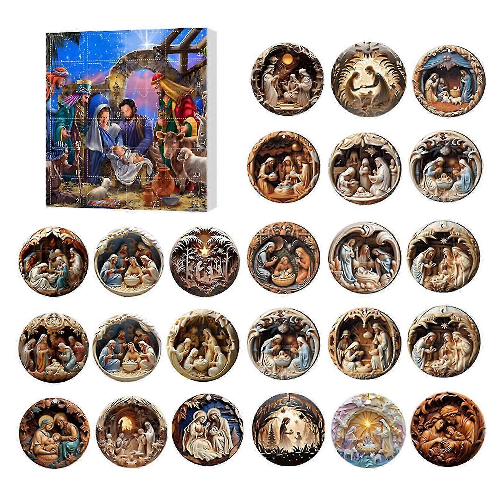 2025 Christmas Advent Calendar Blind Box Nativity Advent Calendar Scene Ornaments Hanging Ornament Nativity Scene Tree Ornaments