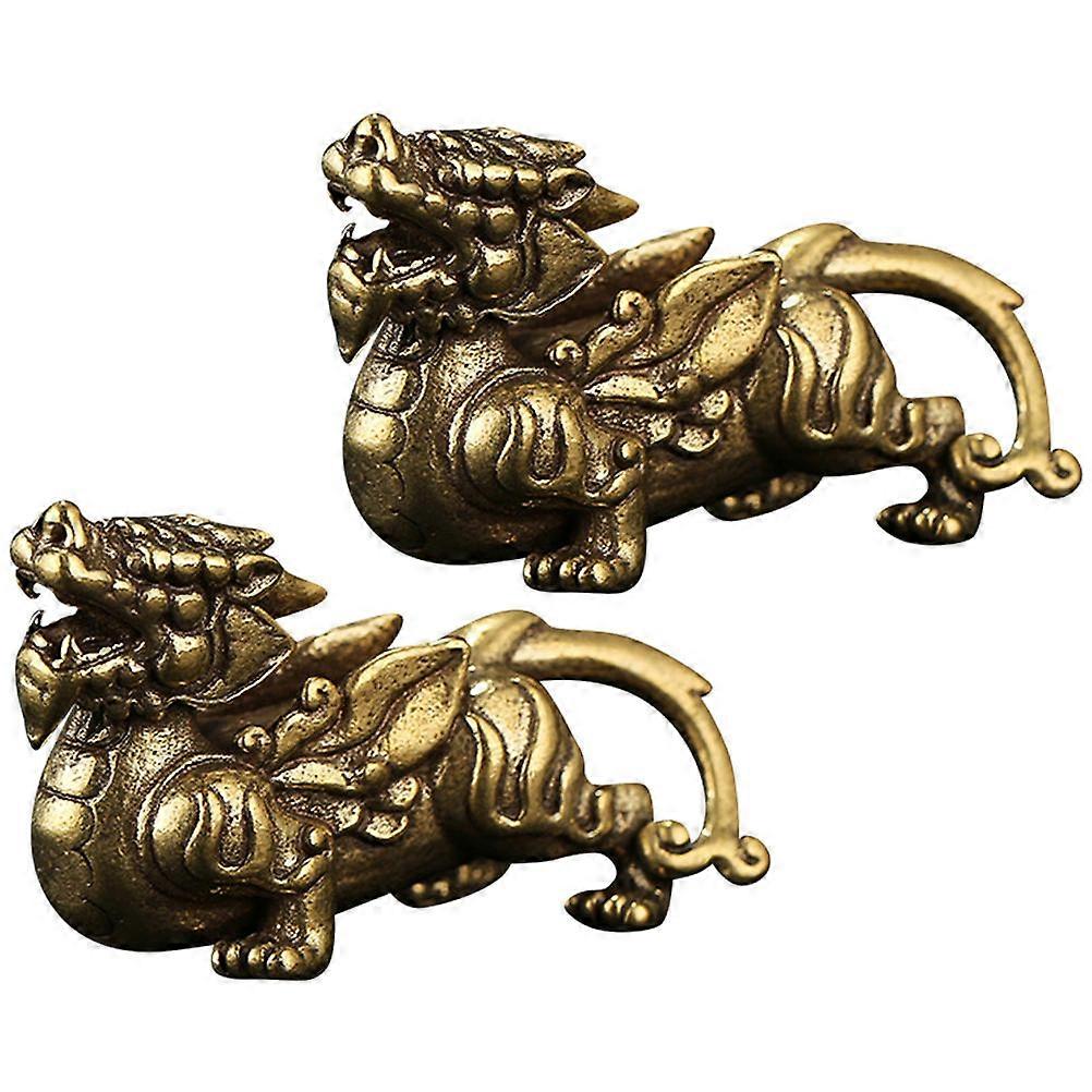 Golden Brass Figurines for Car Decor 2Pcs Display