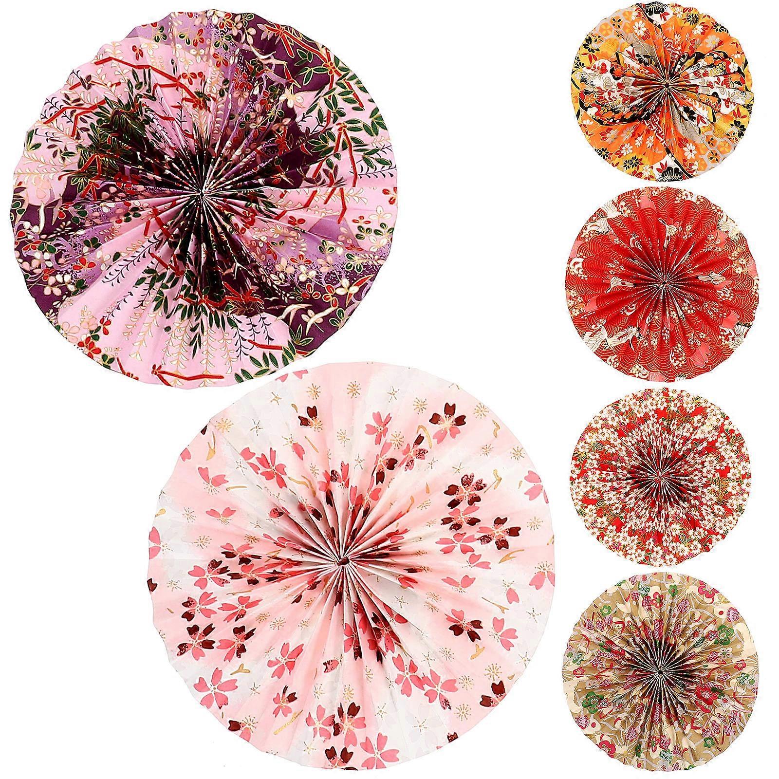 Paper Fan Decorations Hanging for Party Setup 6Pcs Assorted Color Fans