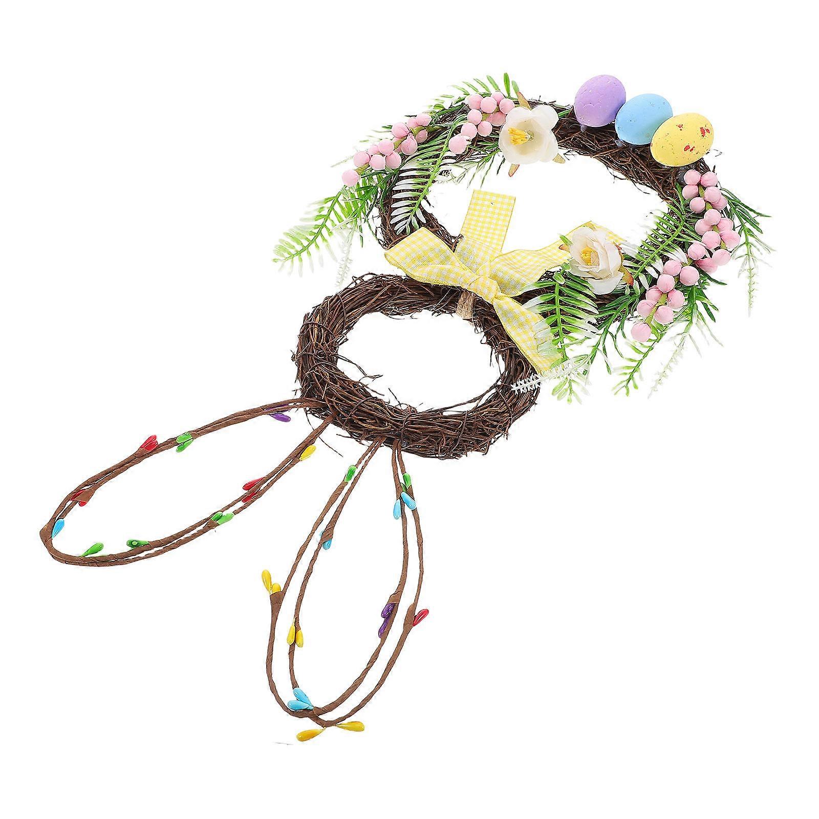 4Pcs Easter Bunny Wreath for Front Door Hanging Decoration Greenery