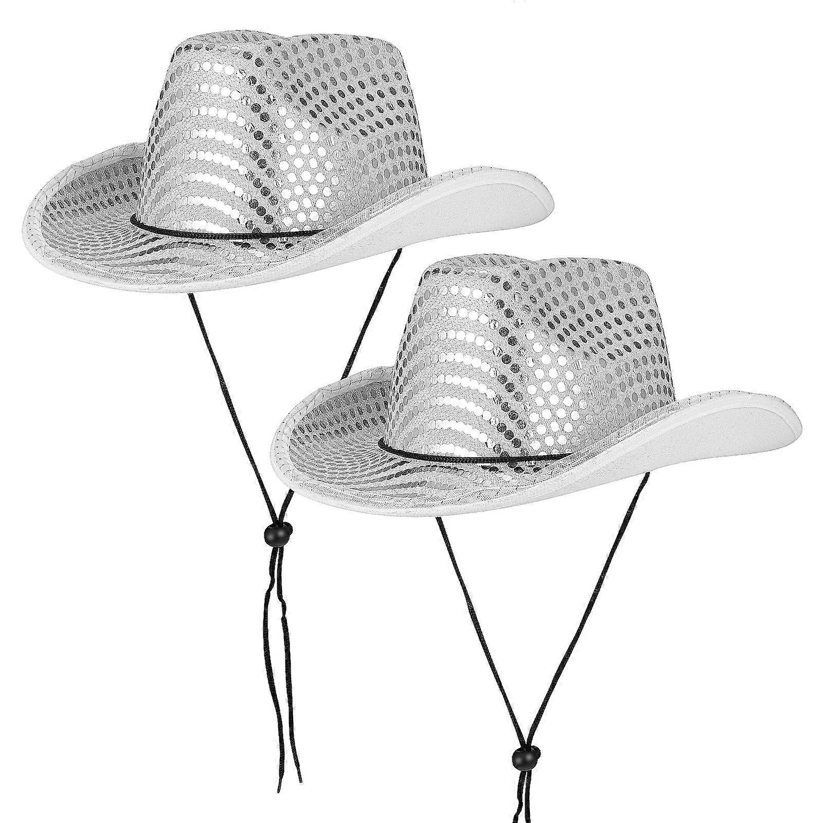 Party Costume 2Pcs Sequin Hat Fun Hat In Silver Perfect For Various Occasions Such As Weddings And Festivals