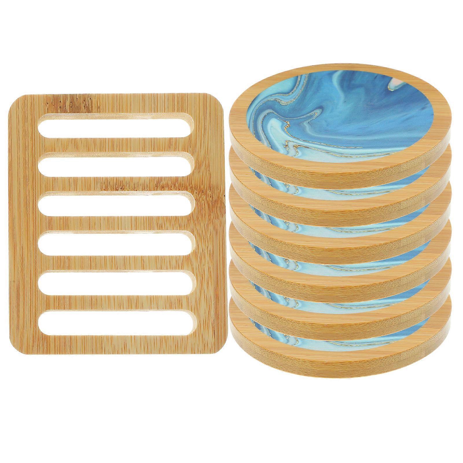 Heat-Resistant Wooden Coasters for Coffee Table 4Sets of Round Pads