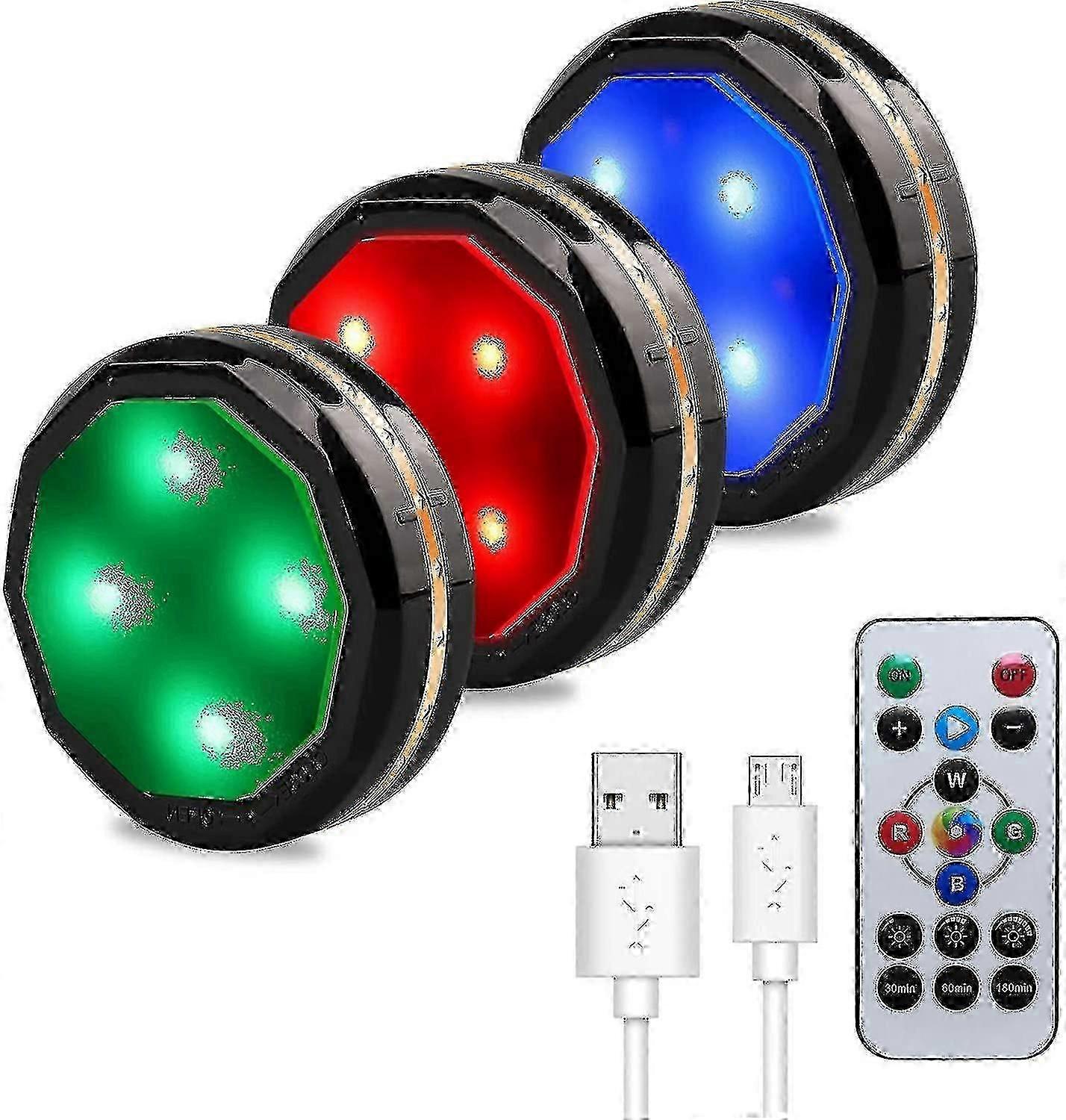 Led Under Cabinet Lighting Rechargeable Wireless Puck Lights Closet Lights With Remote Control 3 Pack