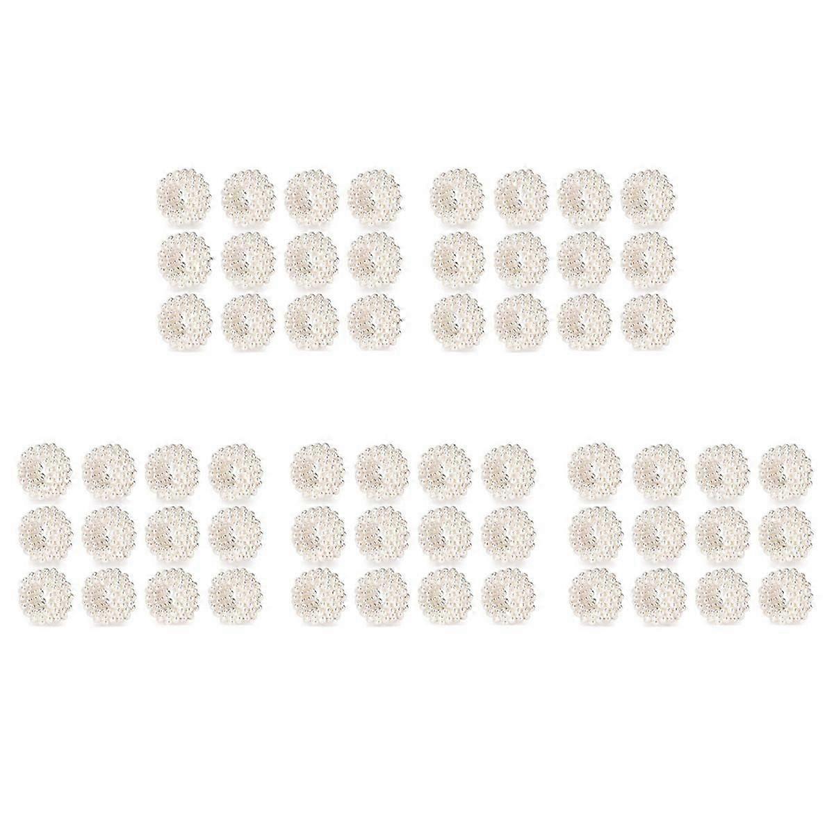 Lot de 12 ronds de serviette, décoration de table en perles blanches
