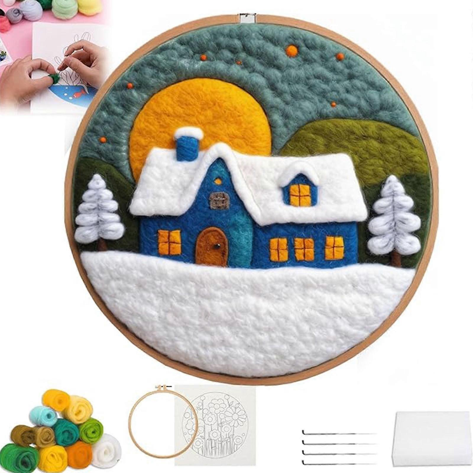 Christmas Needle Beginner Painting with Embroidery Frame Wool Needle