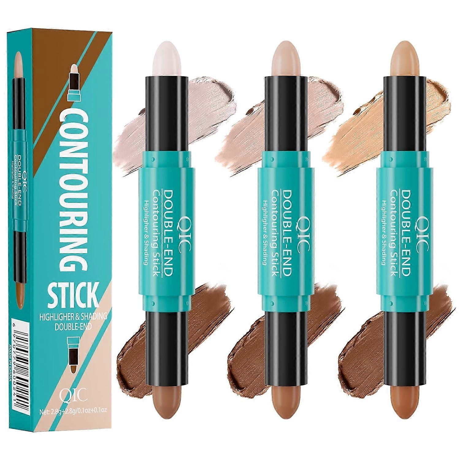 Contour Stick Set, 3 PCS Double-End Highlighter & Shading Pen for Face Shaping, Long Lasting Natural Buildable Bronzer