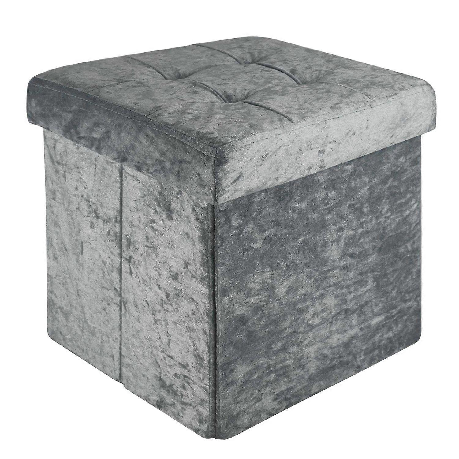 Foldable stool 38x38x38 cm - seat cube with storage space and lid with velvet cover