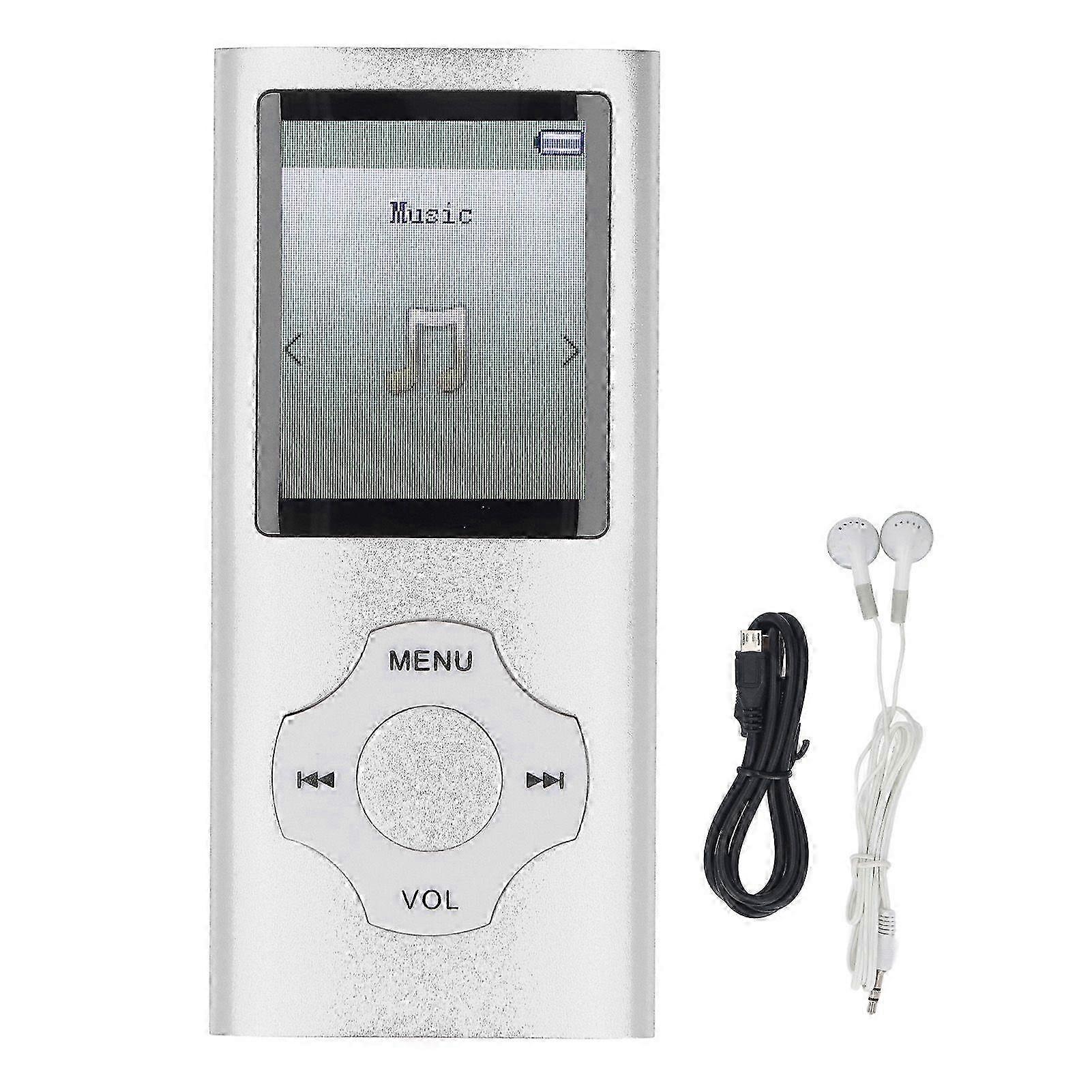 MP3 MP4 Music Player with 68GB Memory Card Support 128GB 1.8inch Digital Display E Book Reader Speaker HiFi Voice MP3 Player Silver