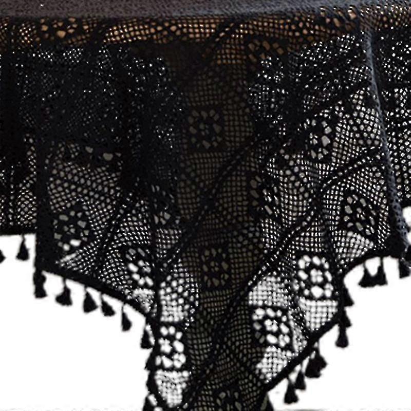 American Pastoral Vintage tovaglia rotonda fatta a mano uncinetto Hollow Out pizzo frangia nappe Wedding Dining Table Cover A Pizzo di scopa nero 8...
