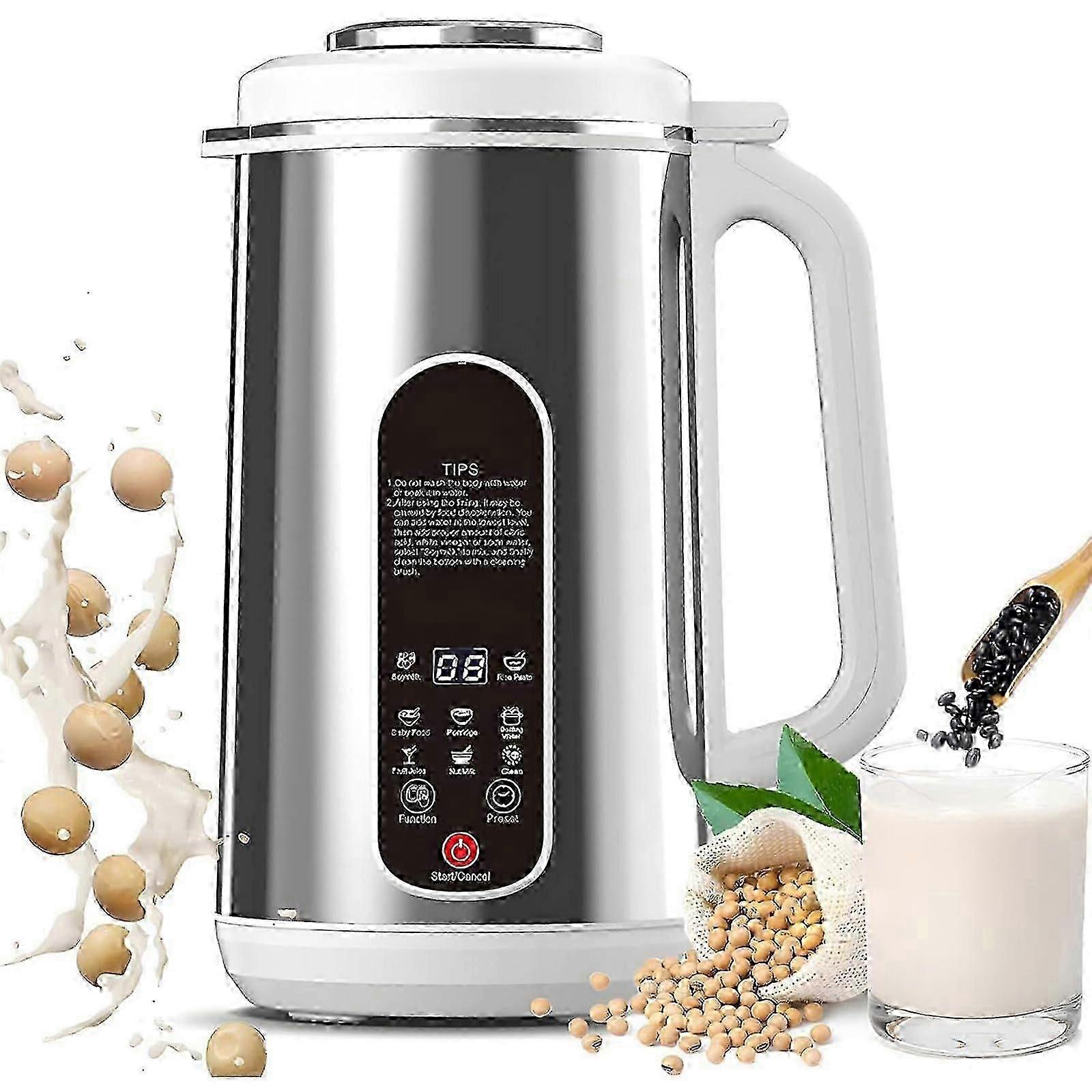 Machine à lait de noix automatique, machine à lait de soja de 1,2 l, acier inoxydable avec affichage LED -CN