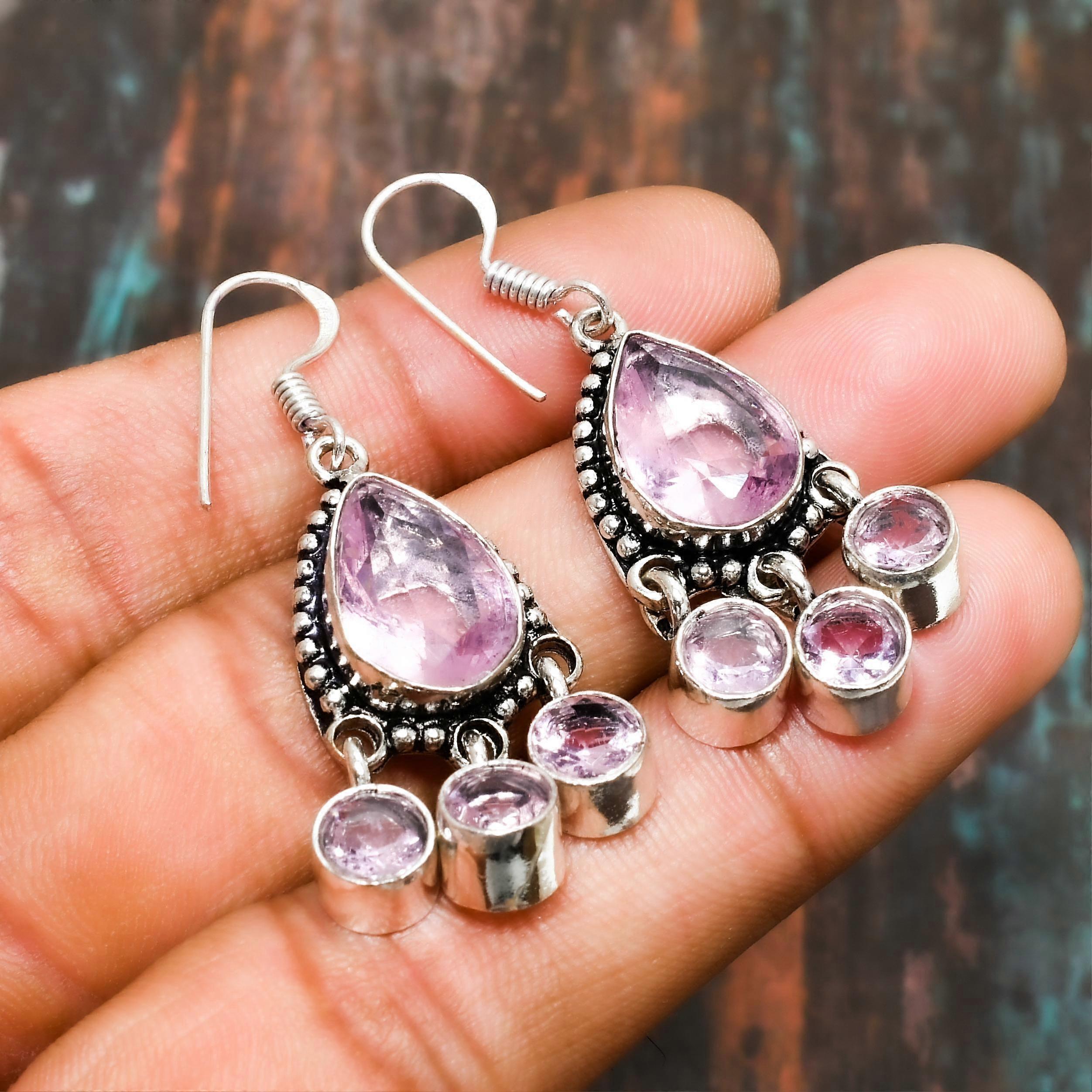 Kunzite rosa, orecchini fatti a mano in argento sterling 925 con pietre preziose per il Ringraziamento