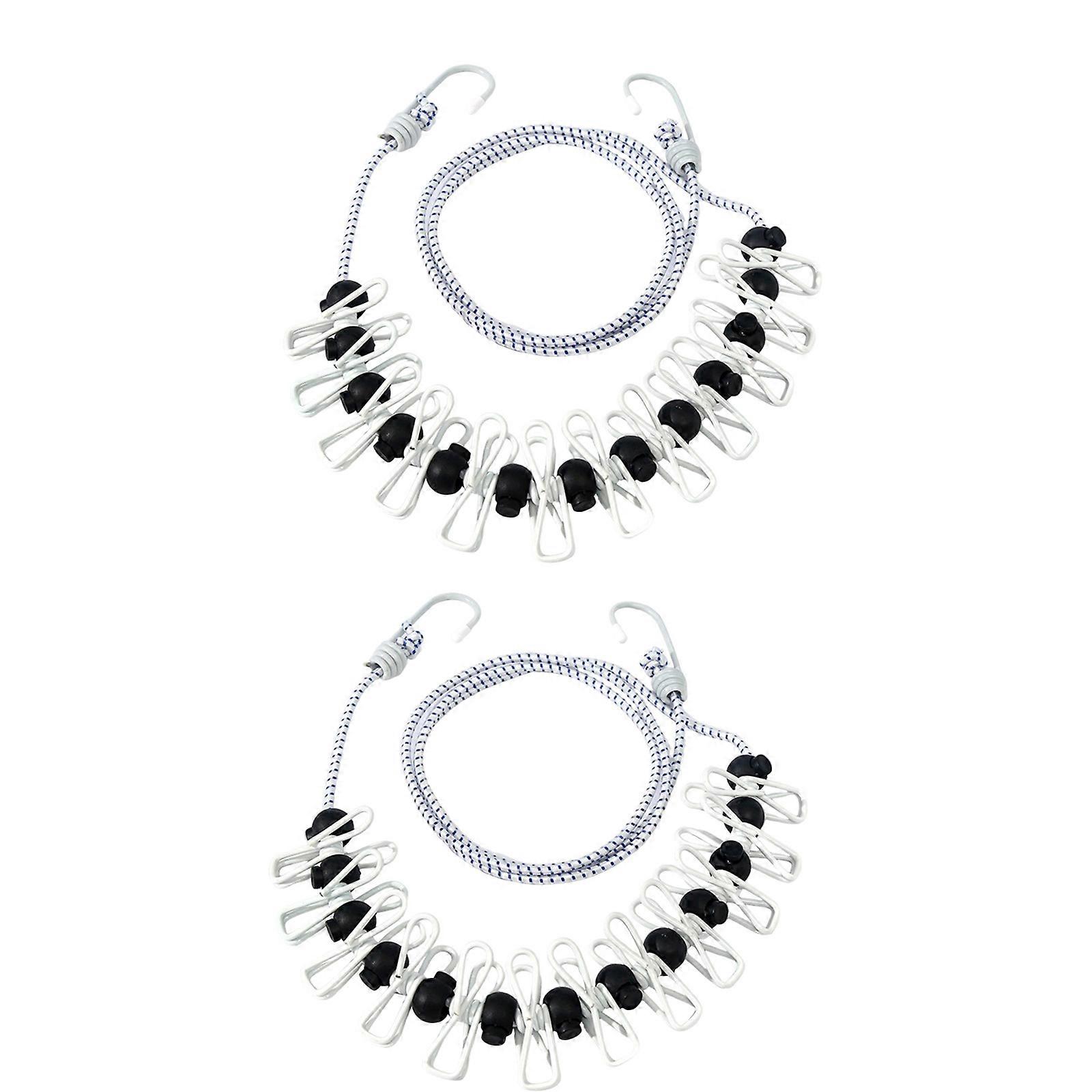 2Units Foldable Drying Rope With Nonslip Coated Hook And Multiple Clip Flexible Drying Cord For Compact Storage  White