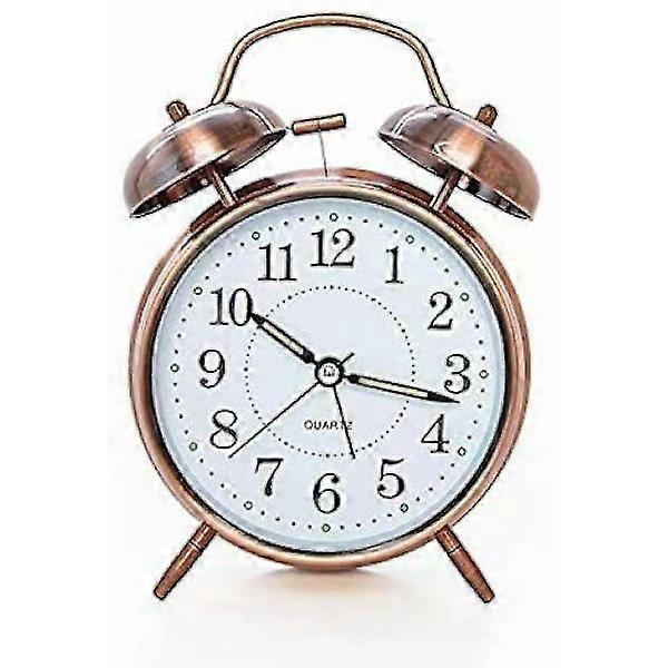 [High Sound Level for Deep Sleep] 4' Dual Bell Alarm Clock with Backlight, Battery Operated, Loud Alarm with Retro Style (Maroon)