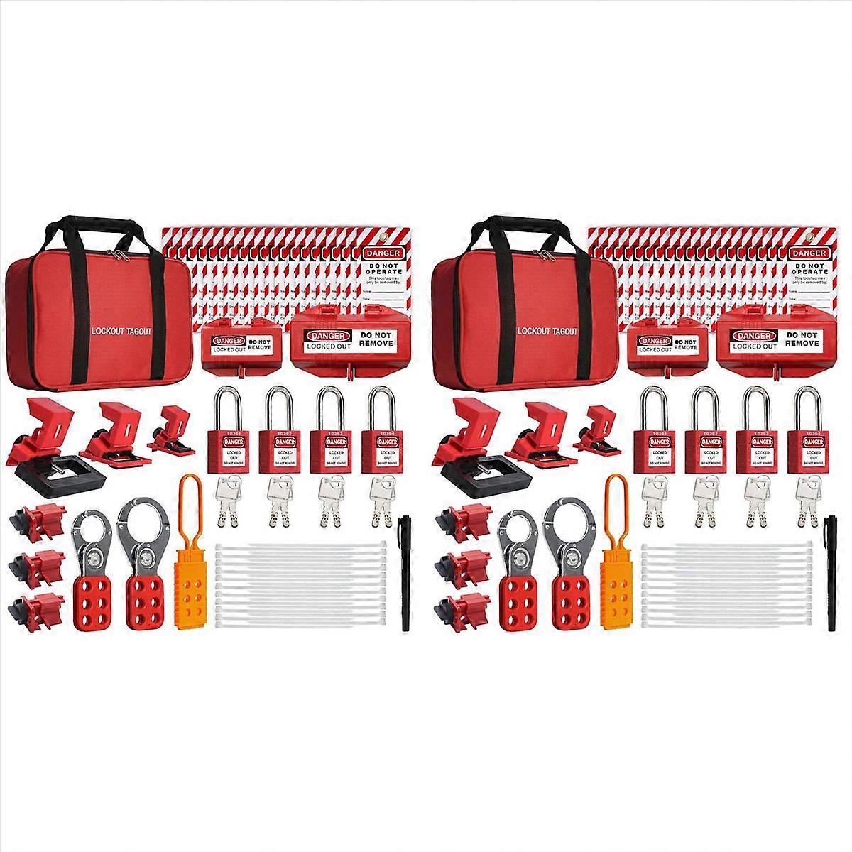 2X Lockout Tagout Kit, Electrical Lockout Tagout Kit, 4 Keyed Different LotoSafety Padlocks, Hasps, 