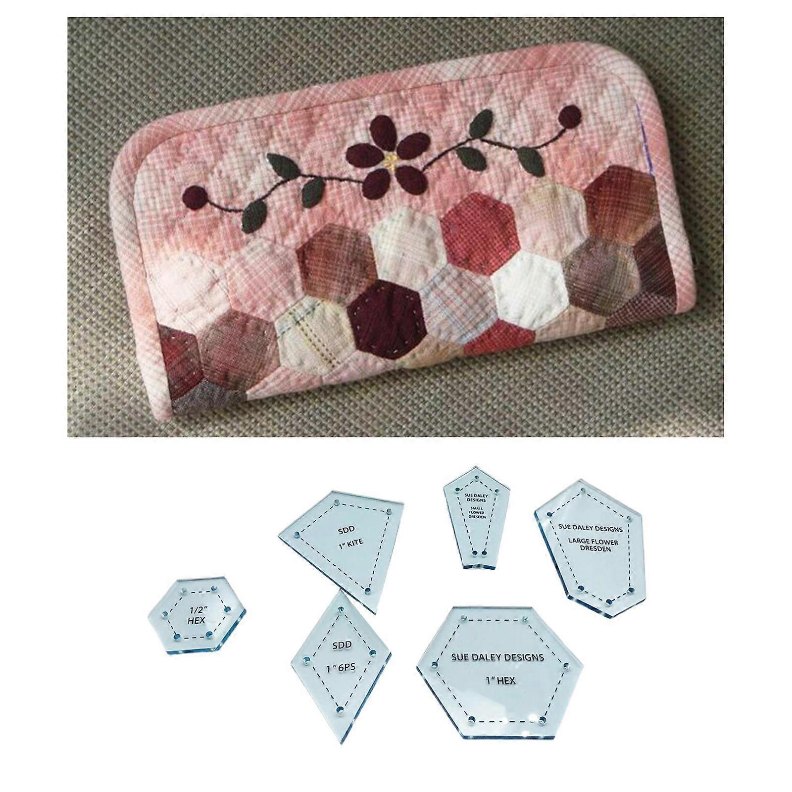 300Pcs Sew Easy Mini Patchwork Quilting Templates 6 Shapes Ruler Stencils