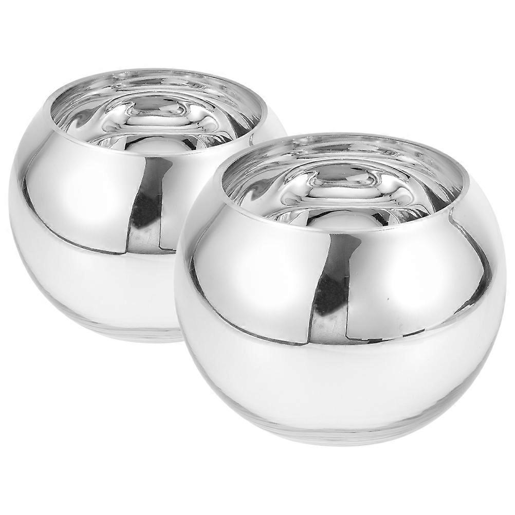 Silver Glass Flower Vase Round Shape for Storage Use 2Pcs Set