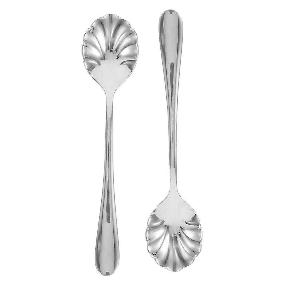 Shell Shaped Spoon Stainless Steel Silver for Eating Dessert 2Pcs