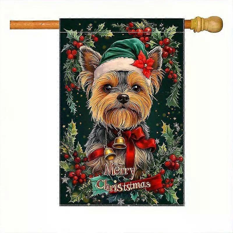 1pc Yorkshire Terrier Christmas Garden Flag   2D Flat Printing, Polyester Material, Machine Washable, Multiple Sizes