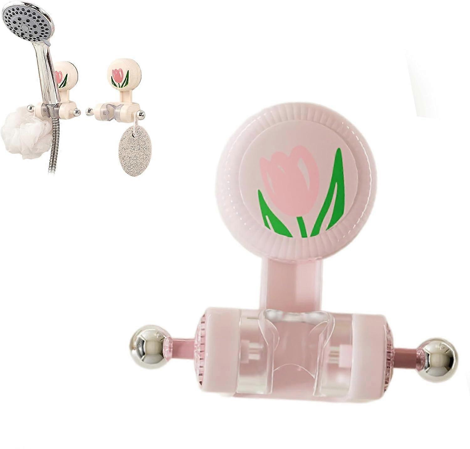 Adjustable Suction Cup Shower Head Holder 2pcs Wall Mounted Removable Bracket Pink Tool