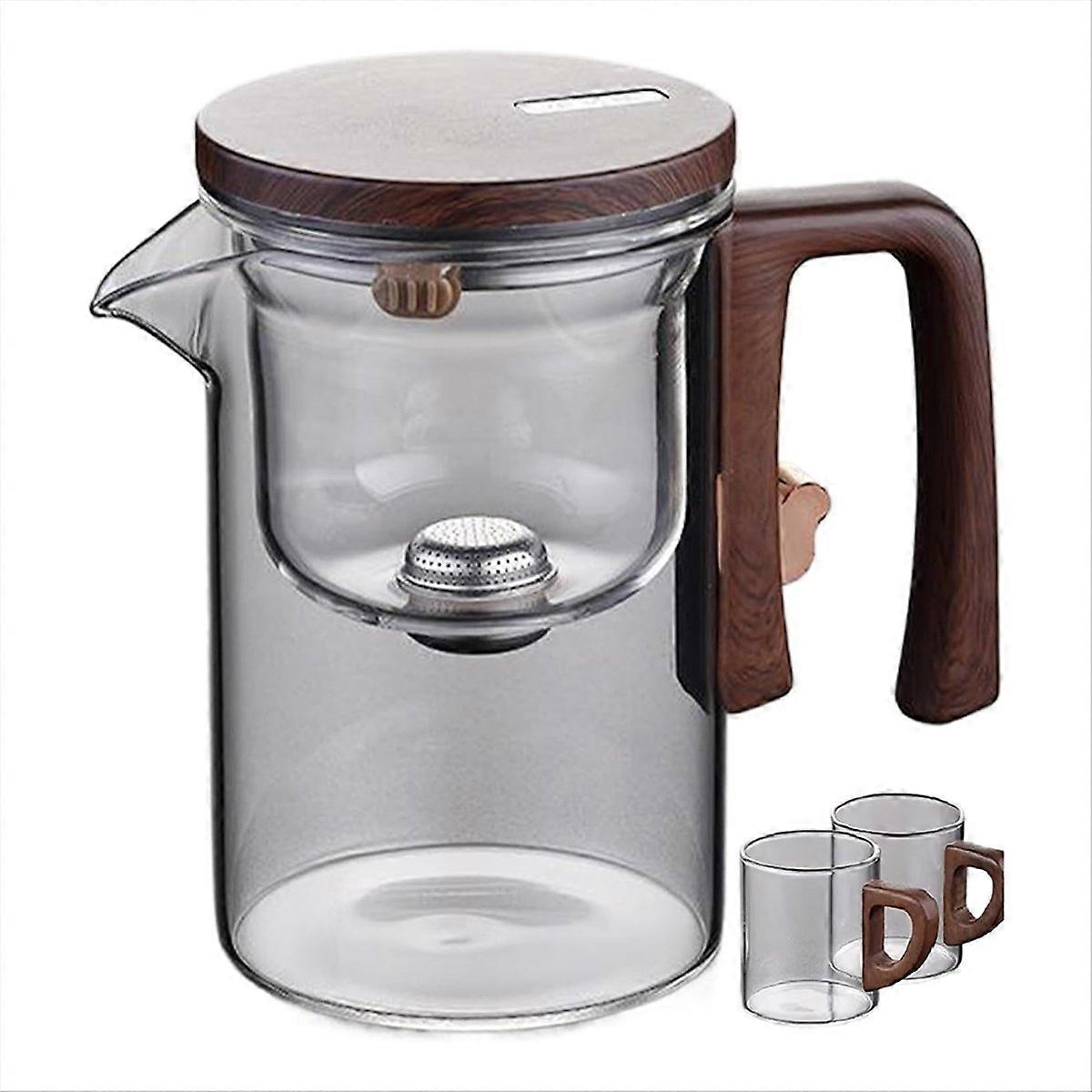 Water Separation Inner Container Teapot One Click Magnetic Switch Tea Separation Filtration GlassTea Pot Wood Handle Tea