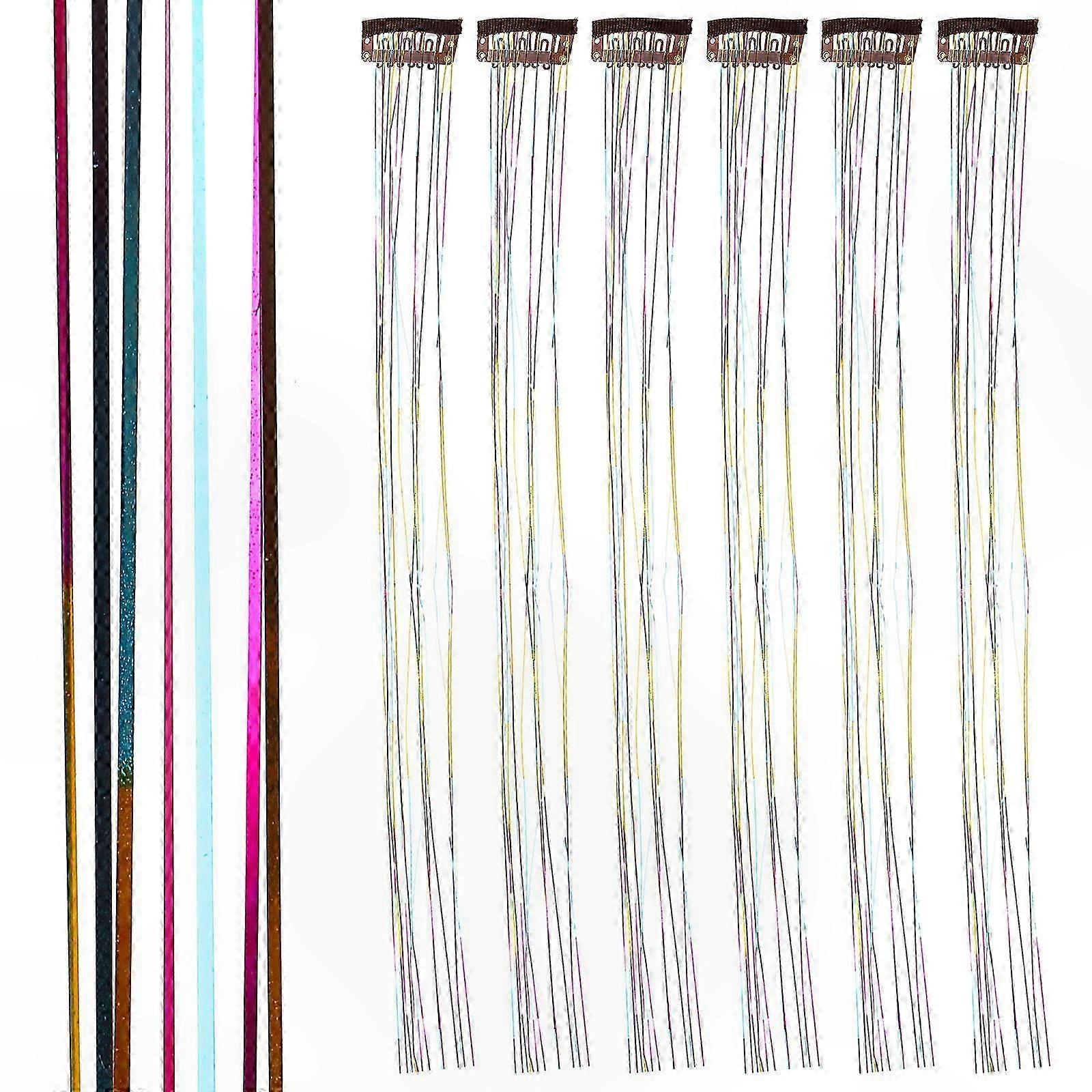 Multi-Colored Clip-In Hair Extensions with Sparkling Tinsel for Various Events and Styling Needs