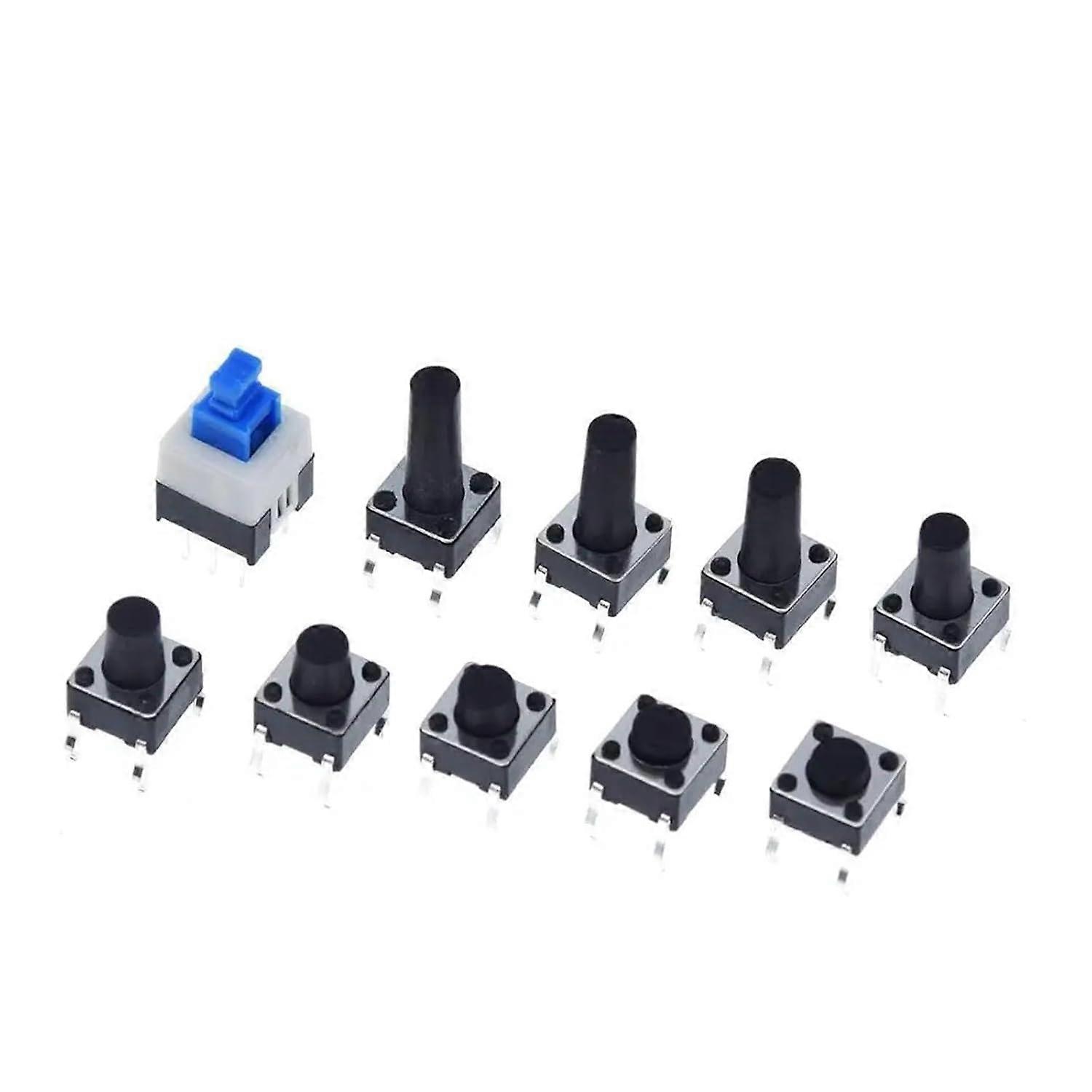 10 Values 180PCS Momentary Tactile Push Button Switch Kit DIP 4P 4.3mm-13mm Height 6x6 Key Switch for Electronics Projects