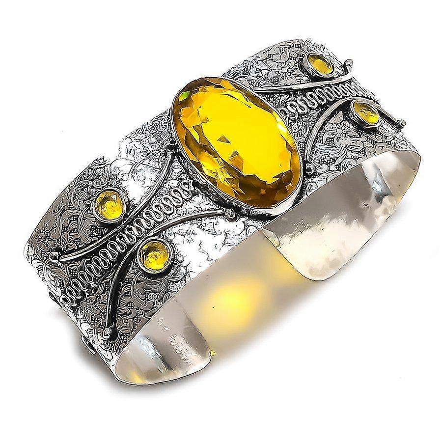 Citrine Gemstone 925 Sterling Silver Cuff Bangle Adjustable