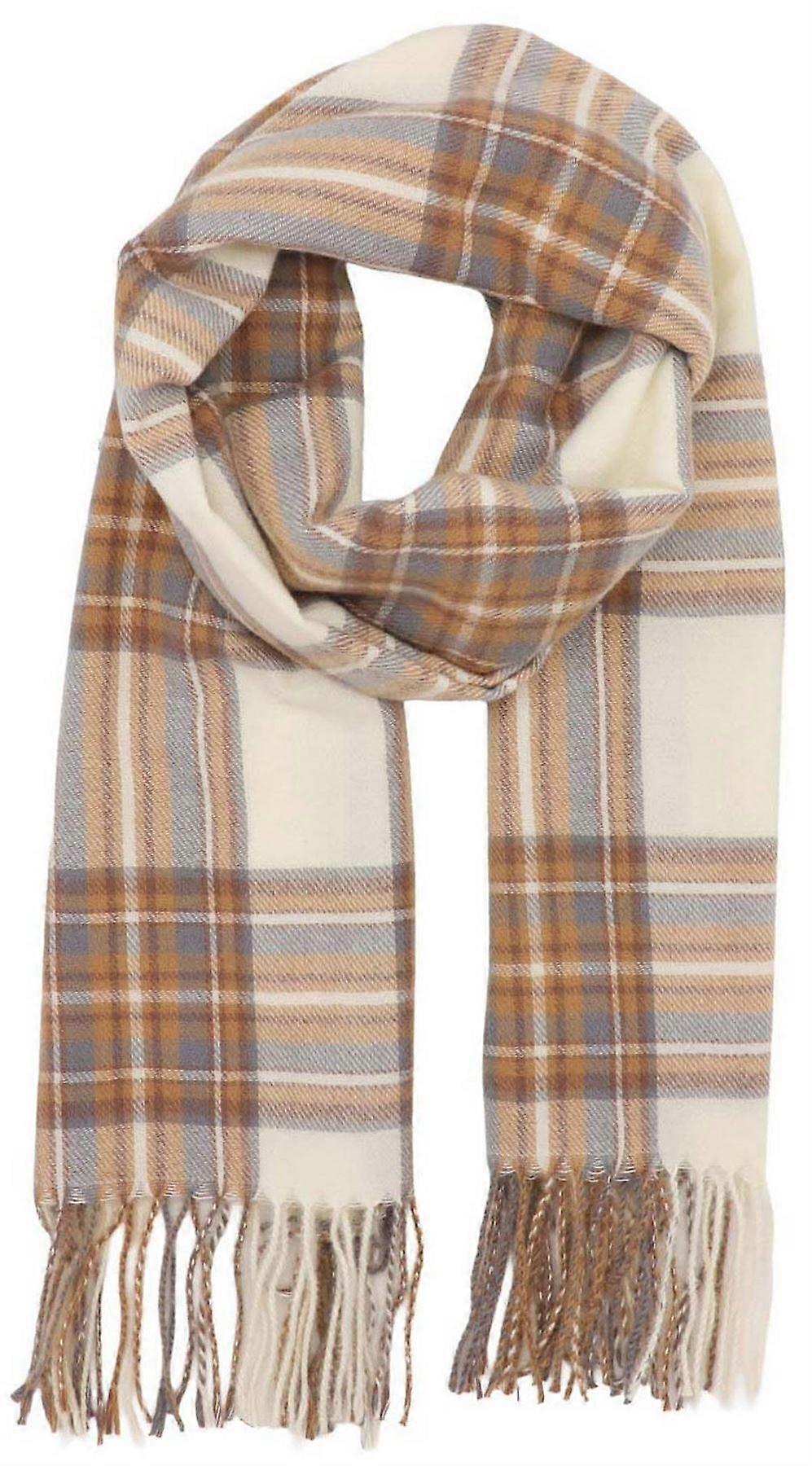 Zelly Check Winter Weight Scarf - Beige/Brown