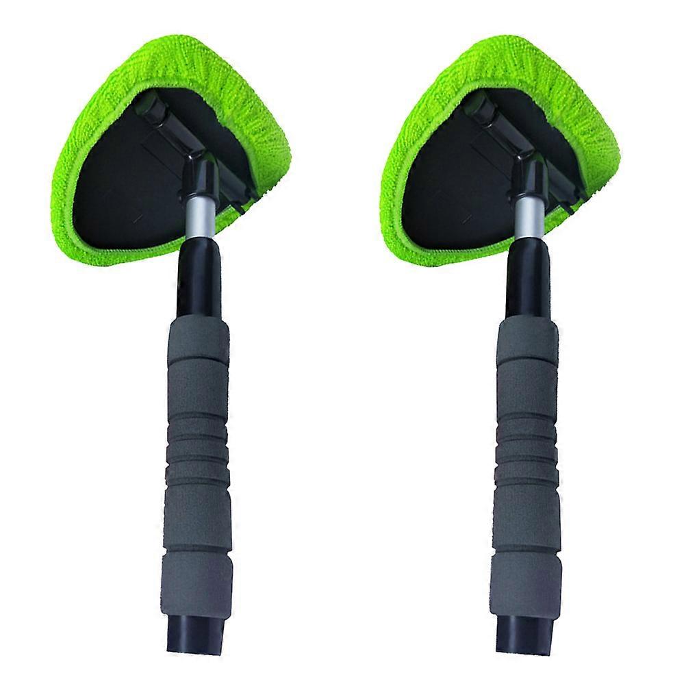 Auto Windshield Cleaning Tool with Microfiber Brush and Long Handle 2Pcs