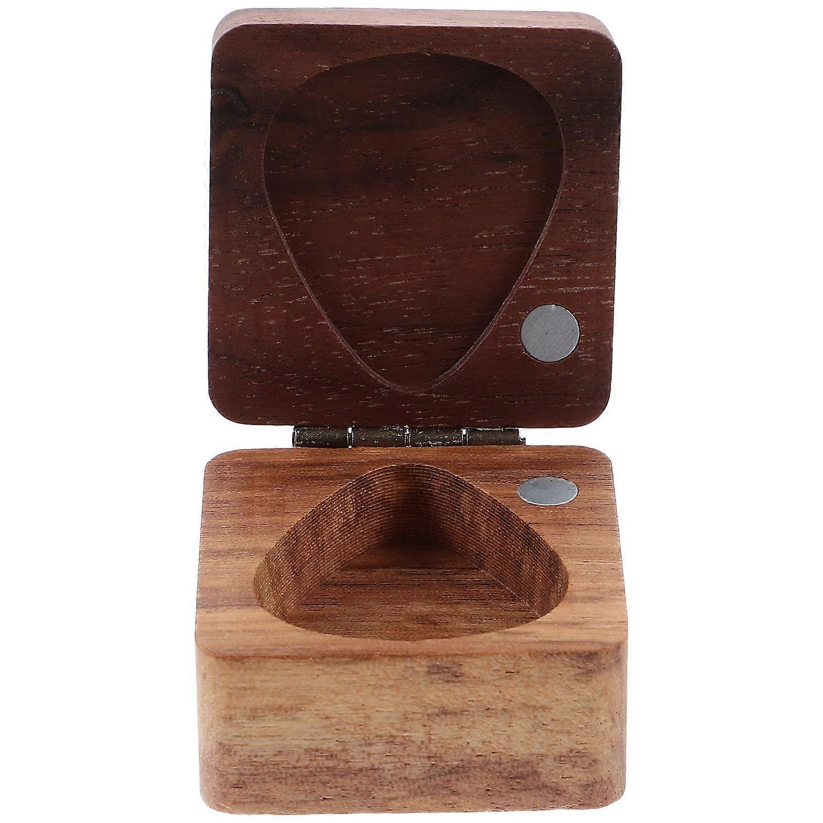 Guitar Pick Storage Container Walnut Wood Organizer Rectangular Shape Daily Use Shocking Protection 1Set