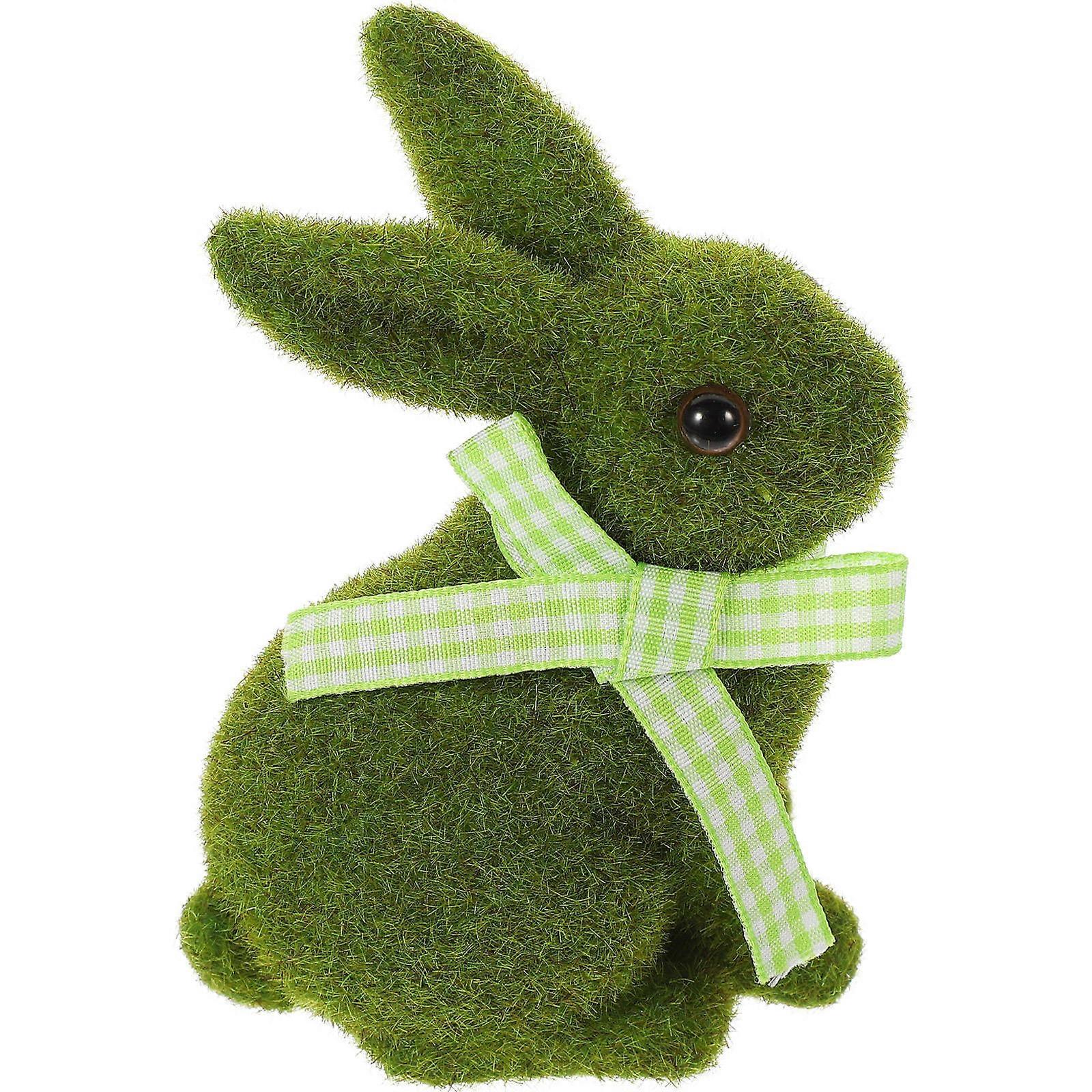 Flocked Bunny Rabbit Decor Model for Decoration 2Pcs Green Easter