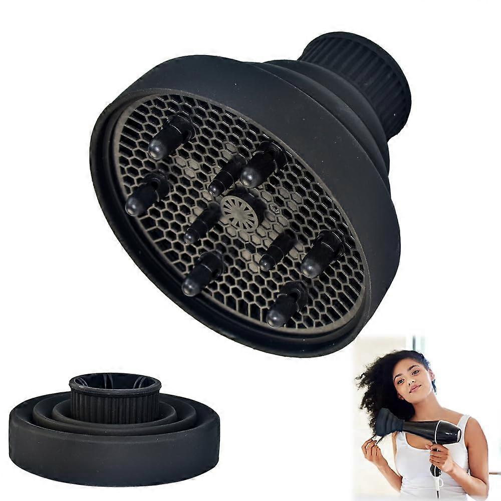 Hair Dryer Diffuser Silicone Attachment for Curly Hair, Universal Foldable Design, Black
