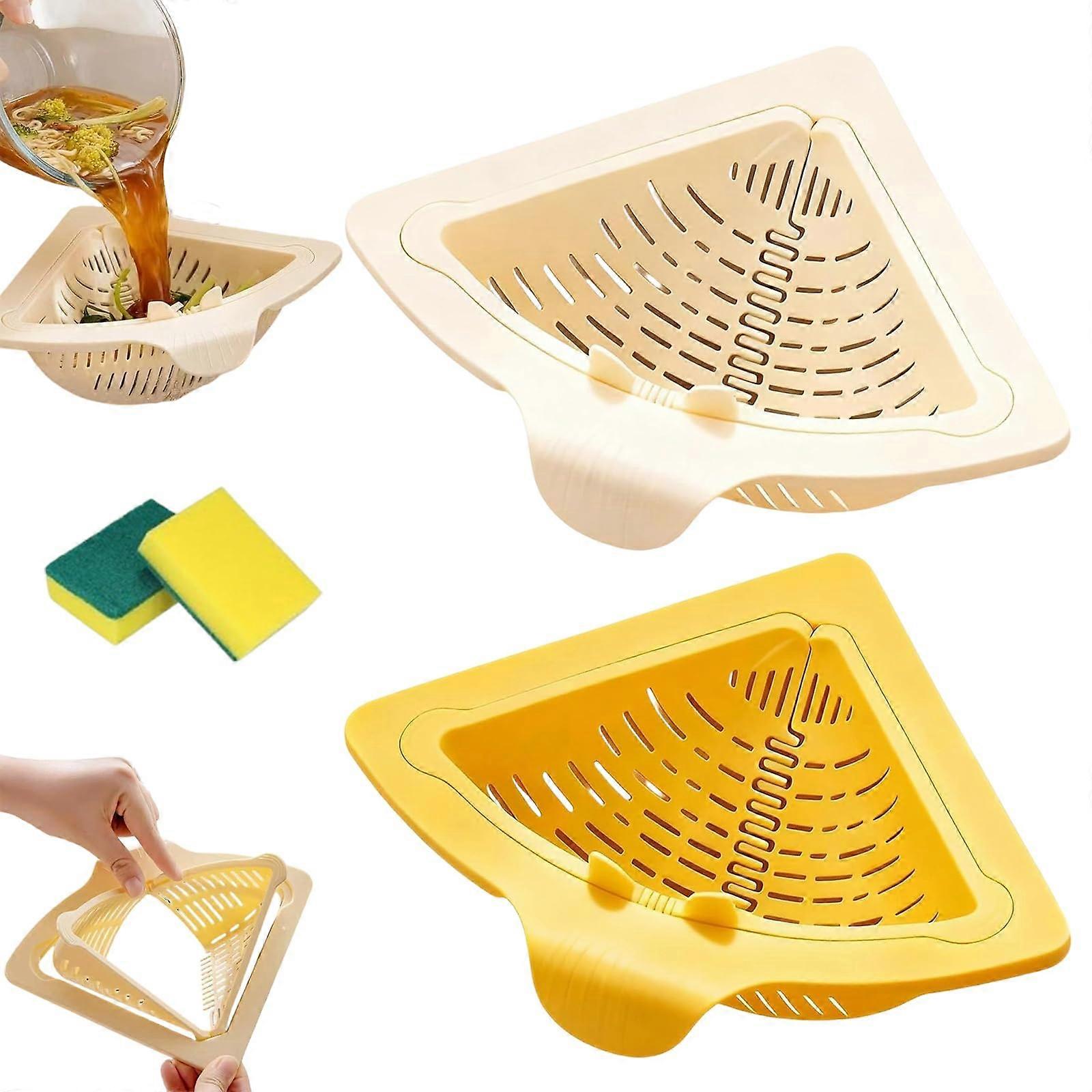 Magnetic Corner Sink Strainer with TwistOpen Filter Basket, SpaceSaving Triangular Rack 2pcsA