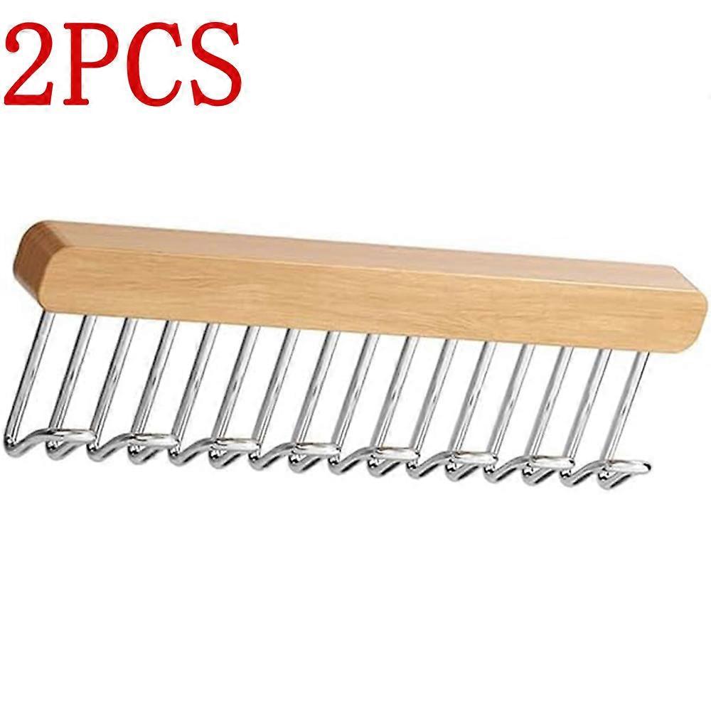 Wooden Wall-mounted with Telescopic Clothes Drying Rack Multi-function Bra Storage Rack with 8 Hook Space-saving Wardrobe Pole