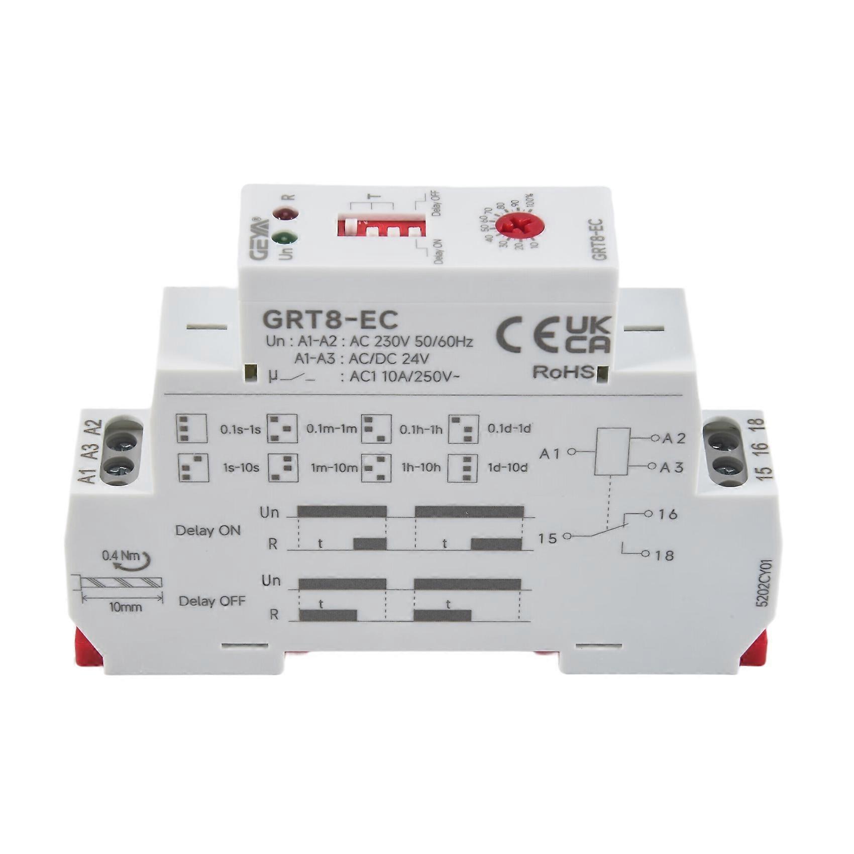 GRT8-EC 10A Dual Function Timer Relay on Delay or Off Delay Relay AC230V Time Relay