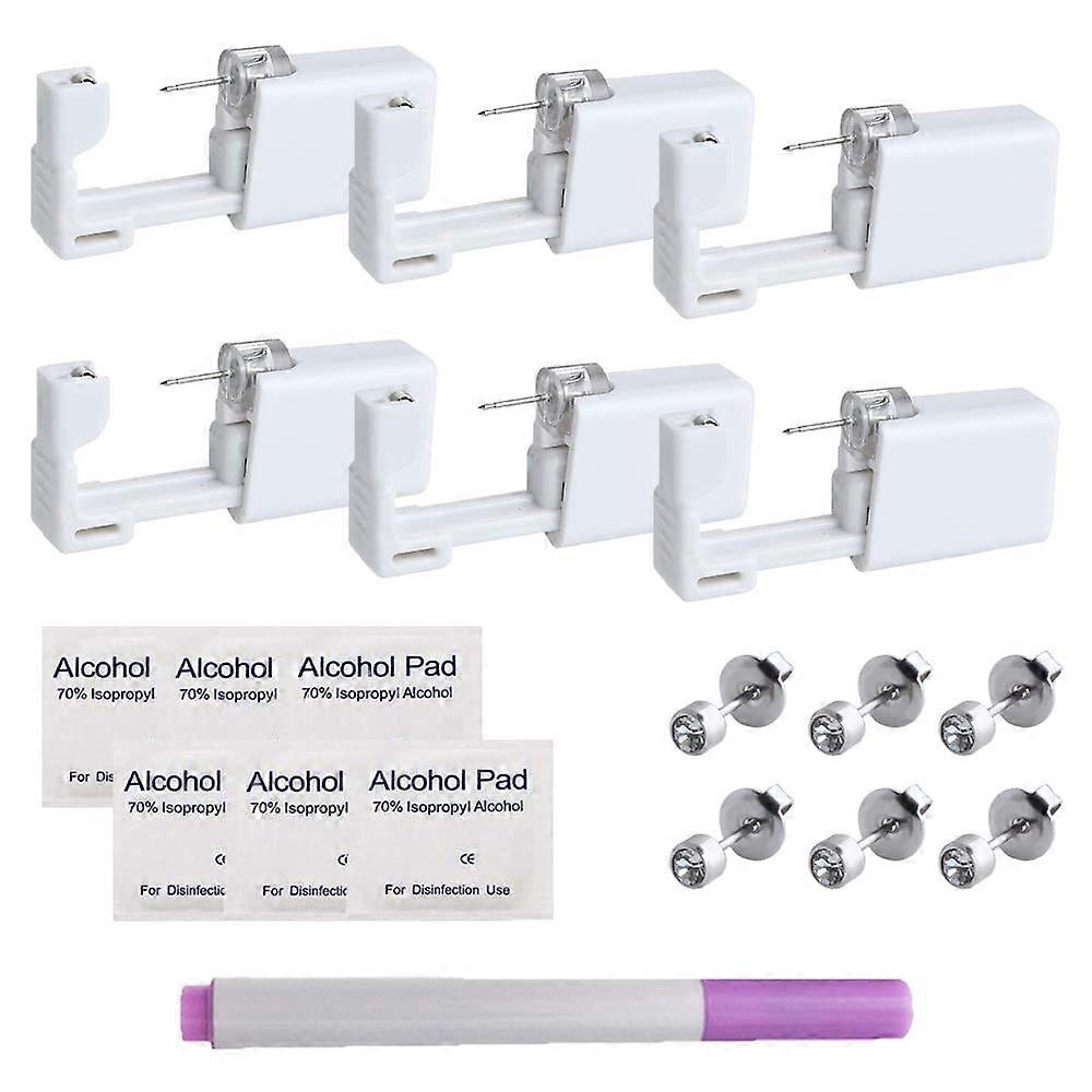 Ear Piercing Kit with White Diamond Studs, Disposable Self Piercing Gun for Home Earlobe