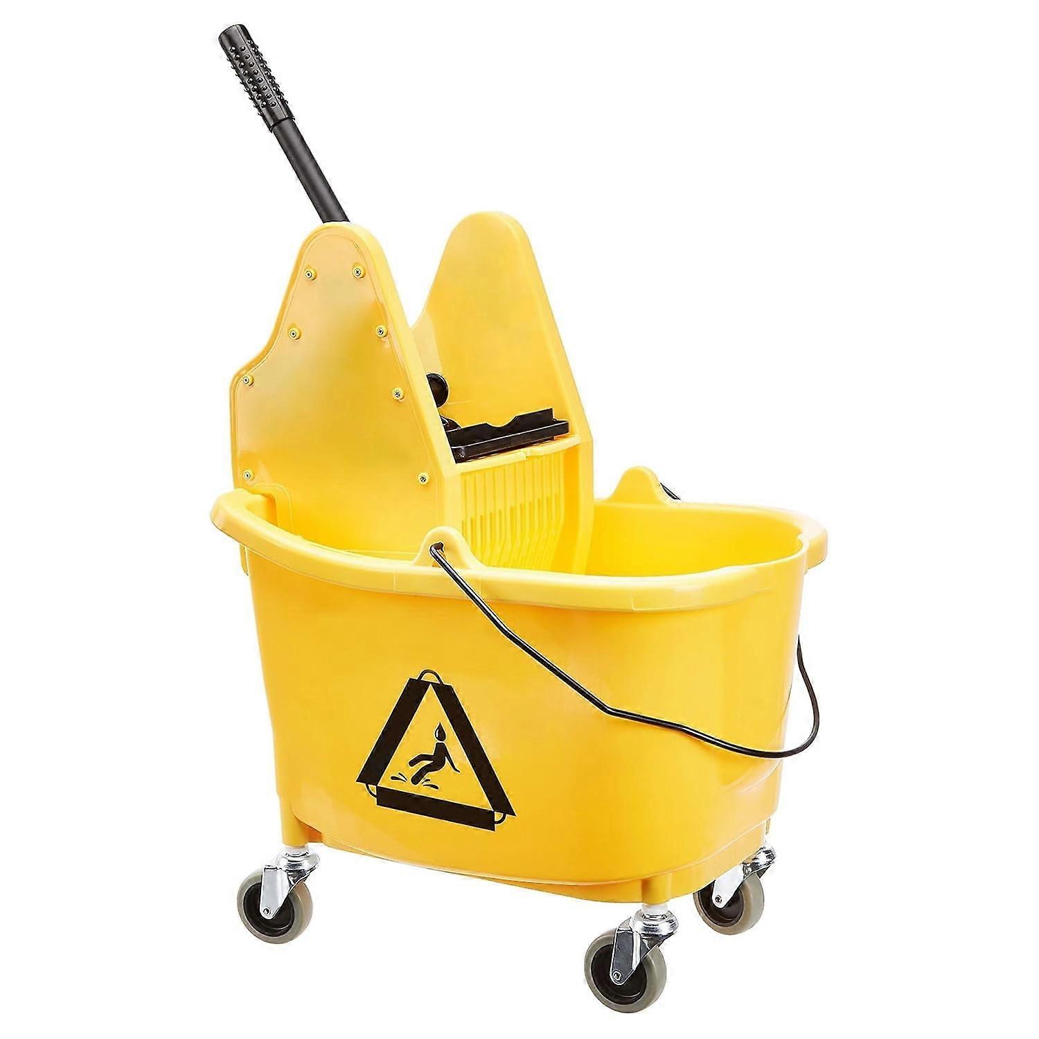 Rectangular Floor Cleaning Mop Bucket with Sturdy Down Press Wringer Combo, 35-Quart, Yellow