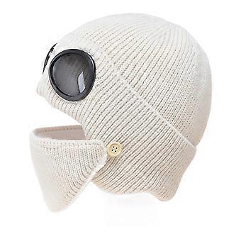 Bonnet pilote en laine tricotée épaisse pour femme, avec cache-oreilles intégrés, idéal pour le ski et le snowboard par temps froid – Beige