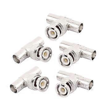 5 Pcs BNC T Connector 1 Male to 2 Female Splitter Adapter for CCTV DVR Camera System Durable Metal Build