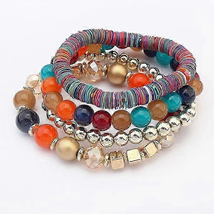 Womens 4PCS Colorful Multilayer Beads Infinity Wrap Bracelets