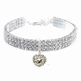 Pet Collar with Diamonds, Adjustable Crystal Diamond Elastic Heart Pendant Wedding Cat Dog Small Pet Necklace Jewelry,S,White