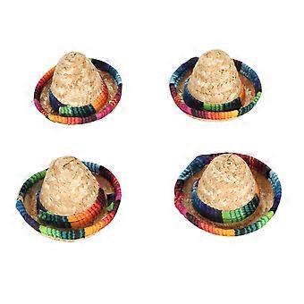 Mini Strohoed Brede Rand Kleurrijke Decoratieve Miniatuur Bierfles Hoeden voor Party Rollenspel 4st