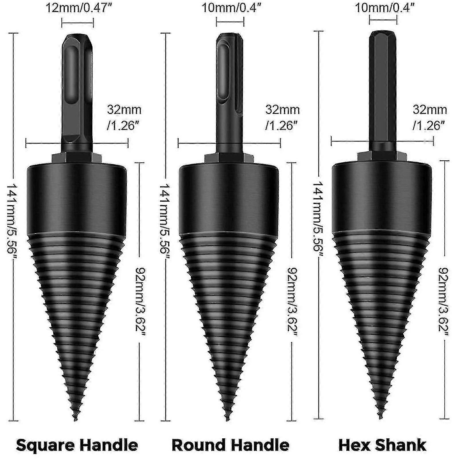 3pcs Removable Firewood Log Splitter Drill Bit, Wood Splitter Drill Bits