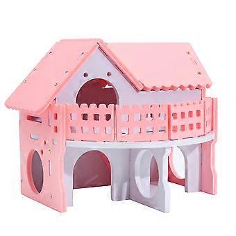 Hamster Bed Wooden Double-Deck Ladder Villa for Sleeping 2Pcs Pink