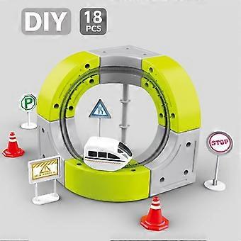 Electric Train Track Set, Large Particle Tracks with Traffic Signs, STEM Educational Toy for Kids, Interactive Building Playset