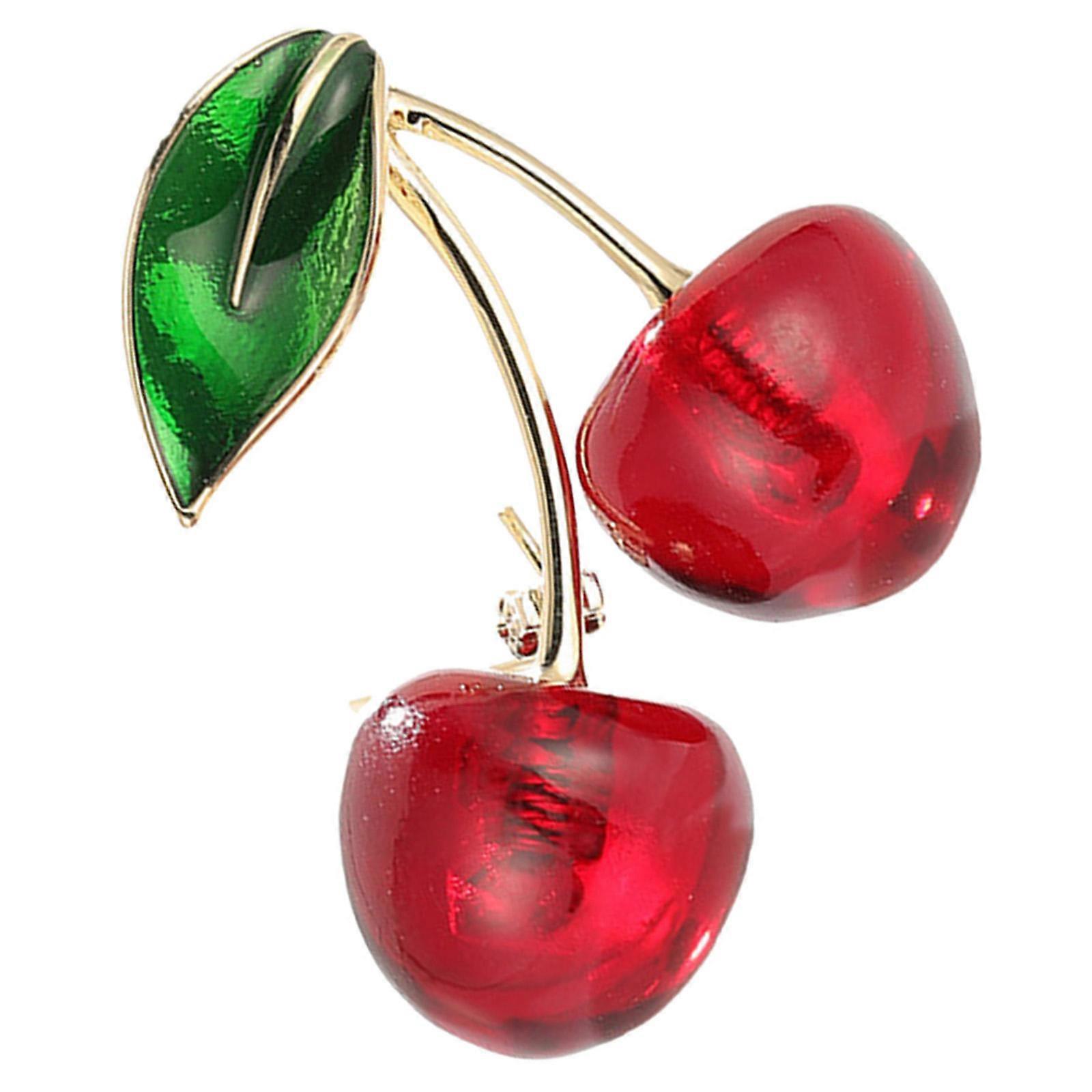 Cherry Brooch for Decoration Crafted with Copper Resin Material